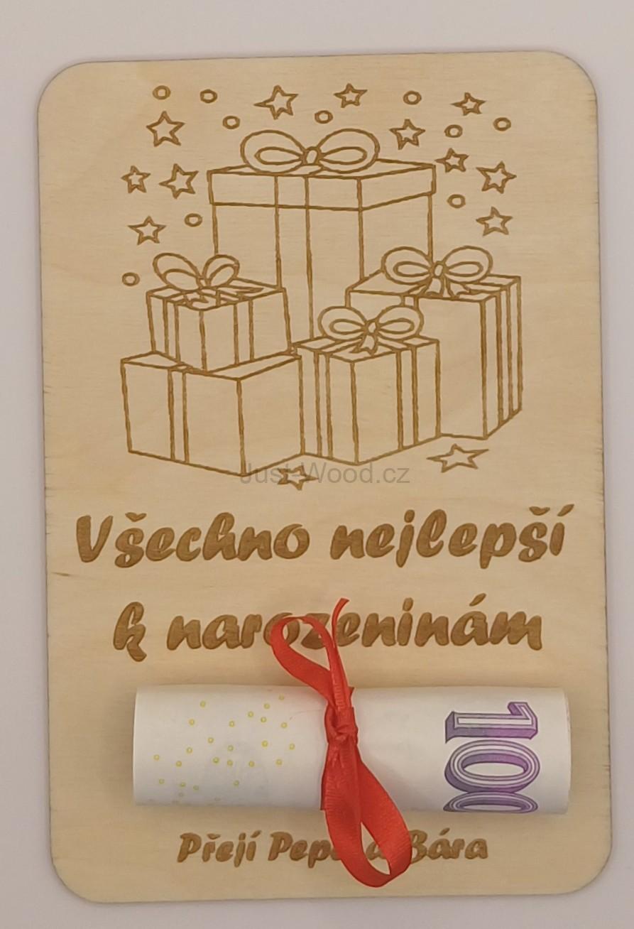 Dřevěné přáníčko na peníze (100 × 150 mm)