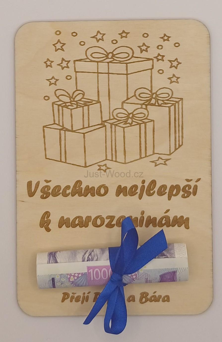 Dřevěné přáníčko na peníze (100 × 150 mm)