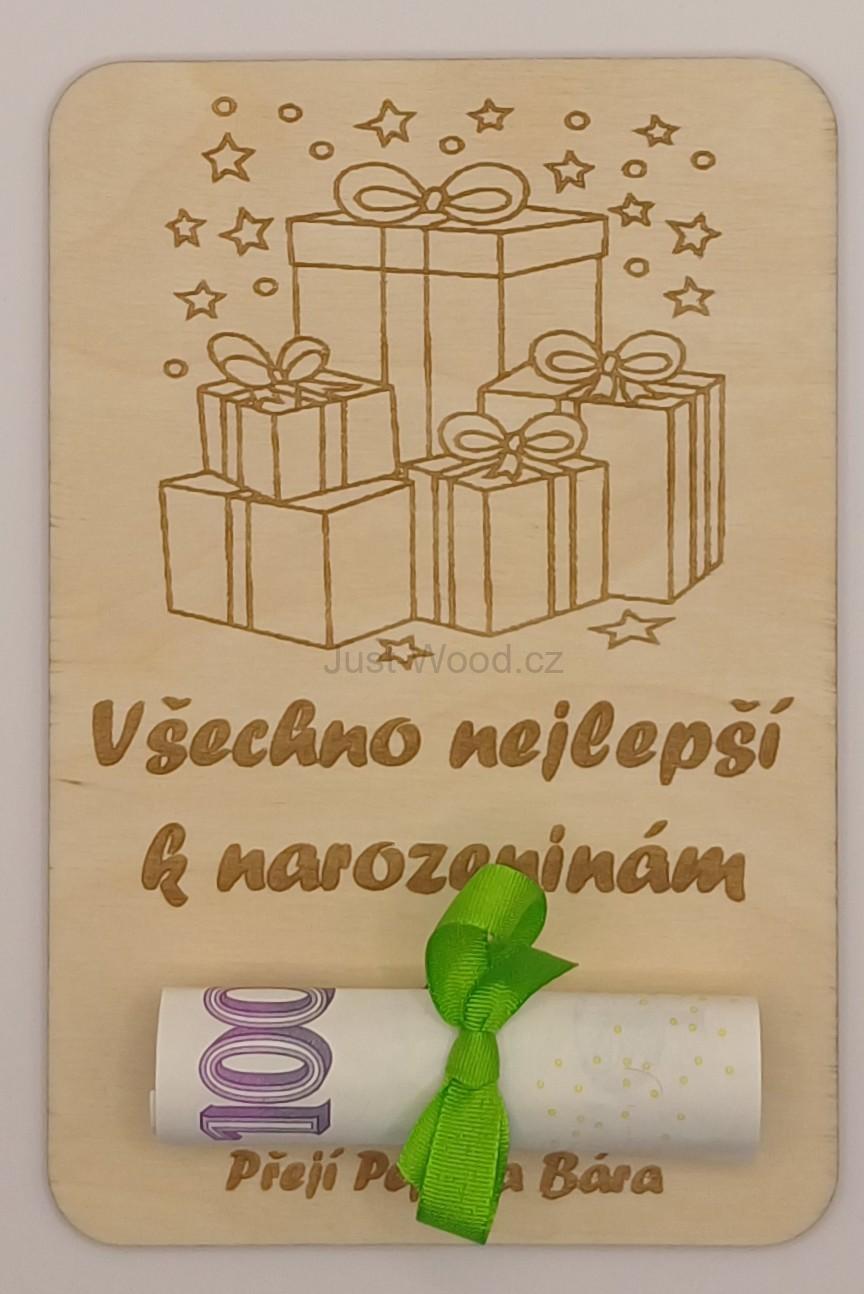 Dřevěné přáníčko na peníze (100 × 150 mm)