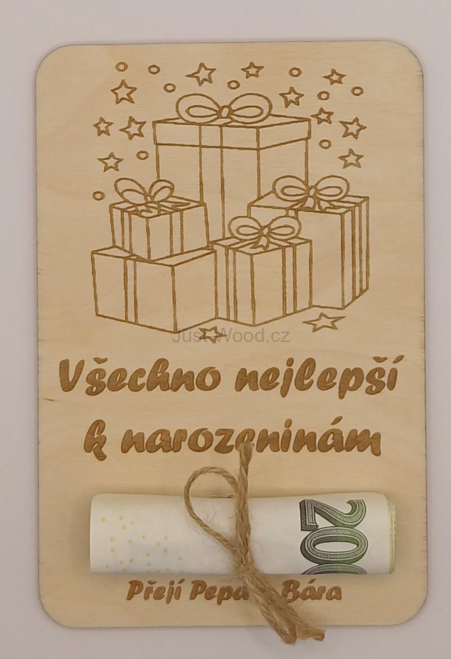 Dřevěné přáníčko na peníze (100 × 150 mm)
