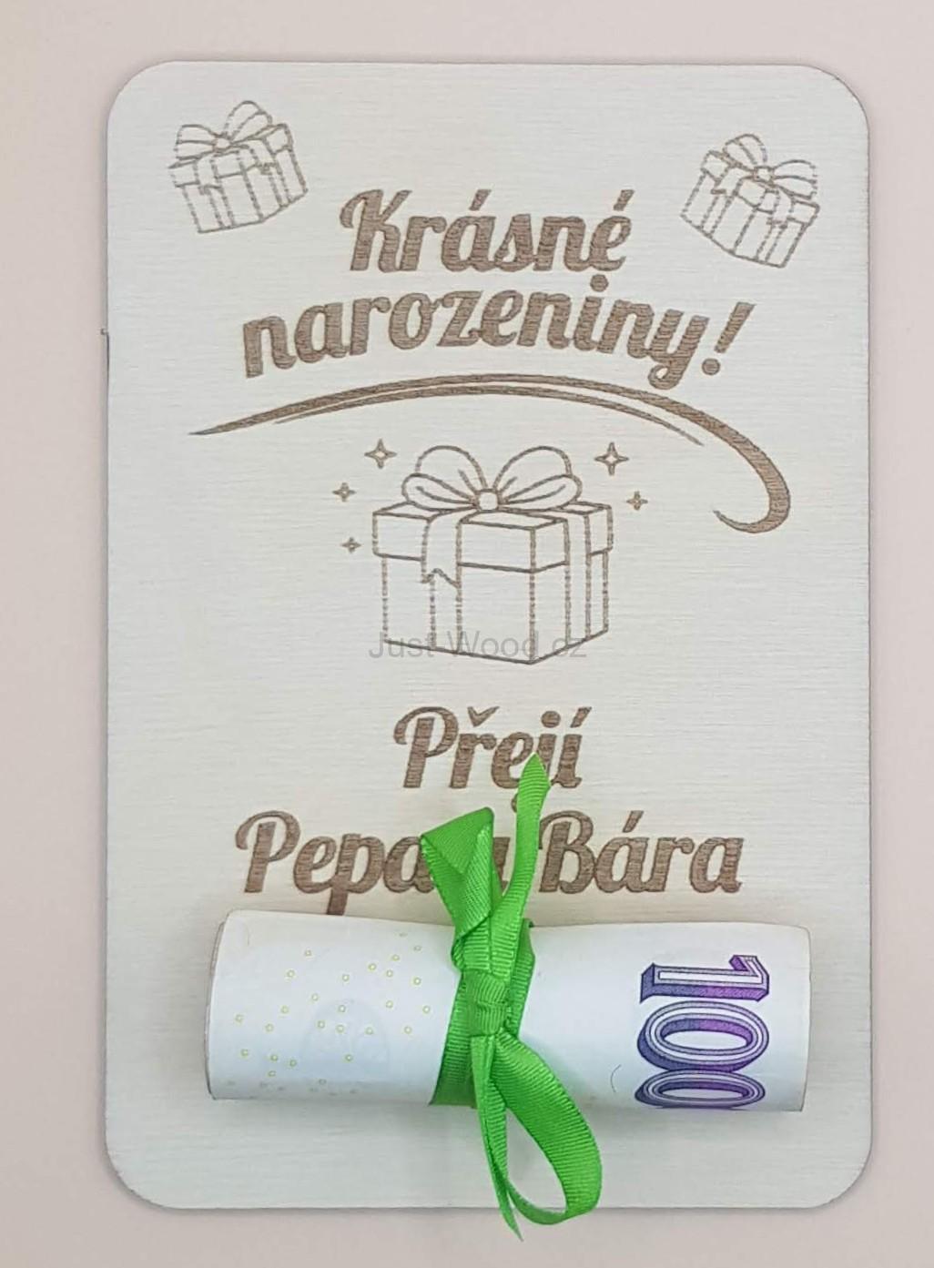Dřevěné přáníčko na peníze (100 × 150 mm)