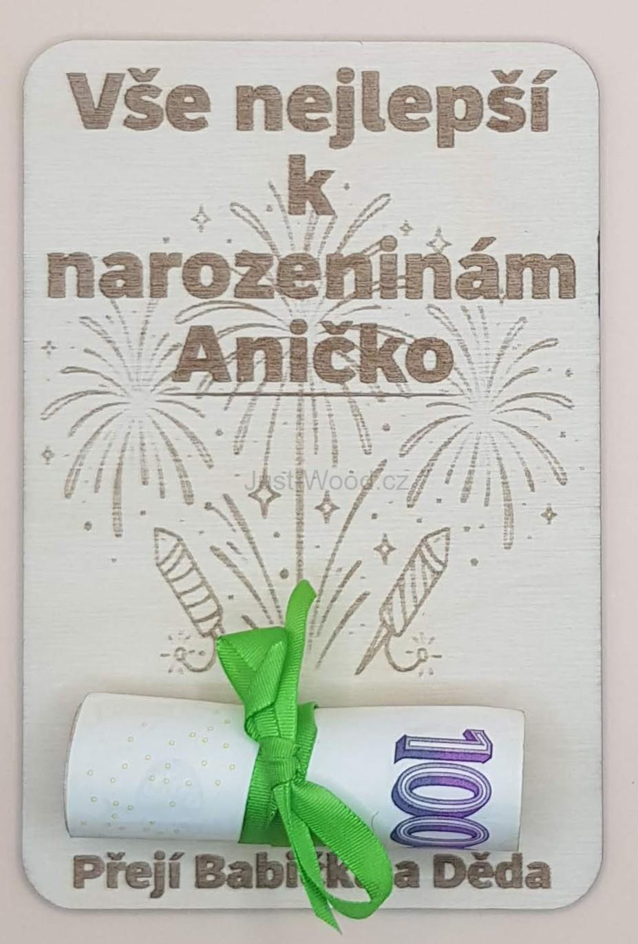 Dřevěné přáníčko na peníze (100 × 150 mm)