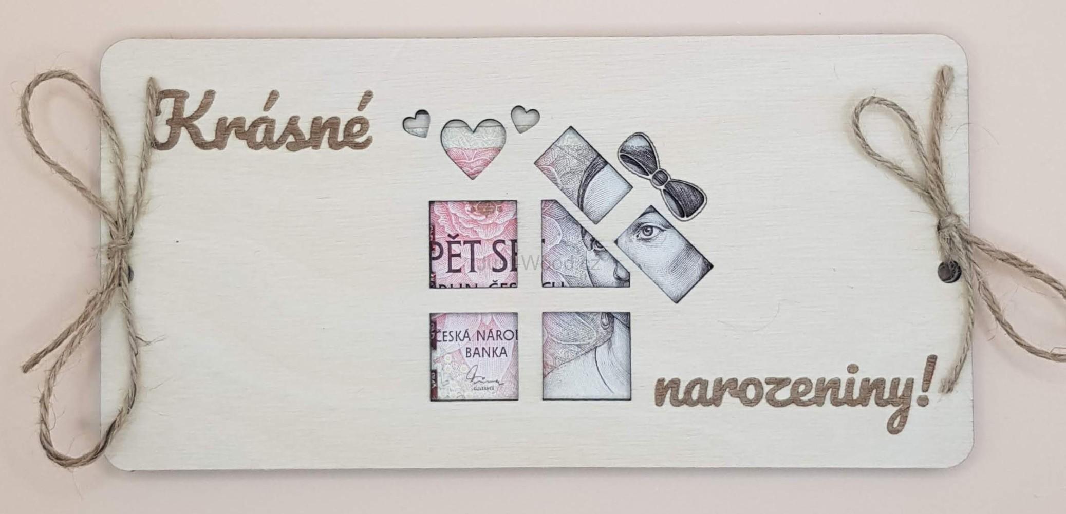 Dřevěné přáníčko na peníze (100 × 200 mm)