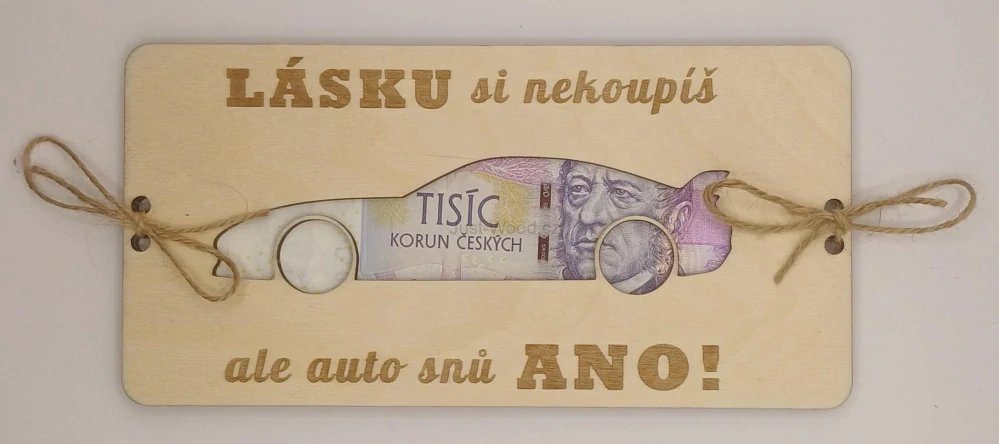 Dřevěné přání na peníze - auto