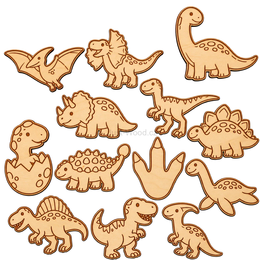 Dřevění dinosauři k vymalování – sada 13 ks