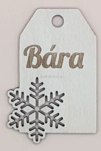Dřevěná jmenovka na vánoční dárky – 7 cm (vločka)