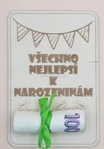 Dřevěné přáníčko na peníze (100 × 150 mm)